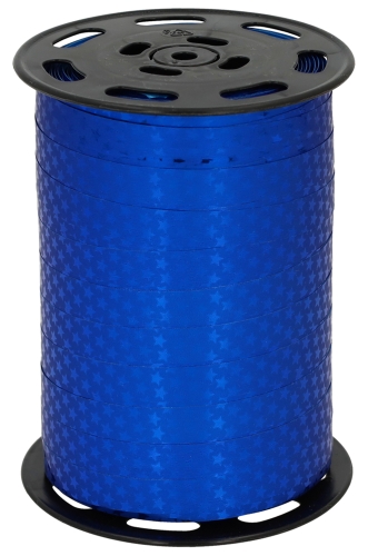 Kerst Krullint Metallic Blauw Sterren 10mm x 225meter