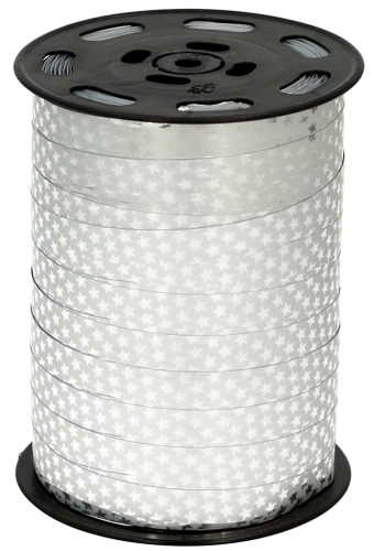 Kerst Krullint Metallic Zilveren Sterren 10mm x 225meter