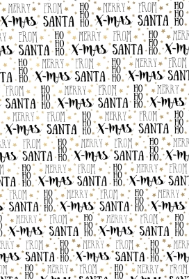 Kerstpapier Coated Xmas White Black Gold 30cm x 200meter 