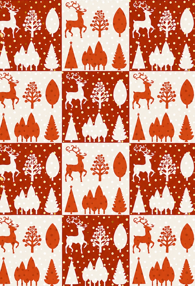 Kerstpapier Coated Ree Tree Wit & Rood 30cm x 200meter 