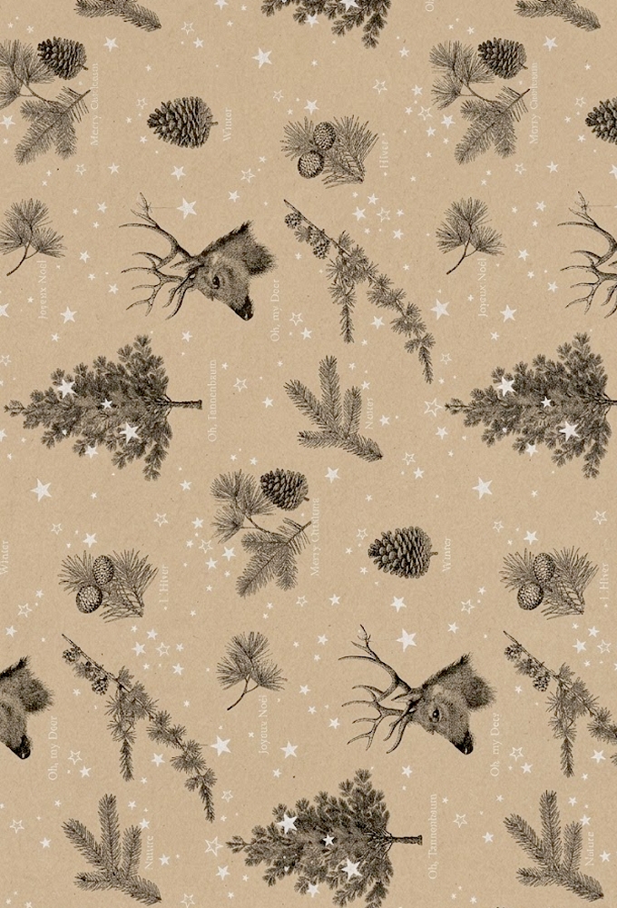 Kerstpapier Bruin Kraft Oh My Deer 30cm x 250meter