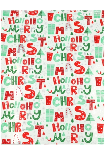 Kerstpapier Metallized Merry Xmas Wit Rood Groen 40cm x 100meter