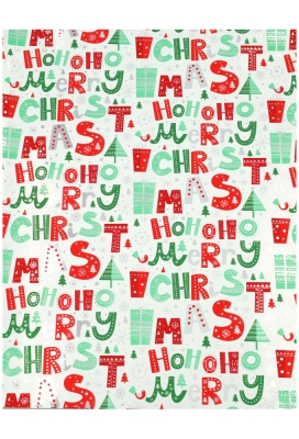 Kerstpapier Metallized Merry Xmas Wit Rood Groen 40cm x 100meter