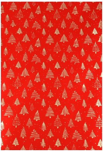 Kerstpapier Metallic Trees Rood Goud 40cm x 100meter