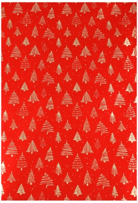 Kerstpapier Metallic Trees Rood Goud 40cm x 100meter
