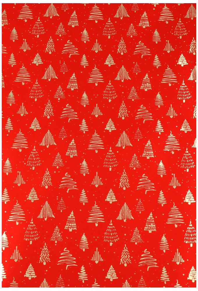 Kerstpapier Metallic Trees Rood Goud 40cm x 100meter