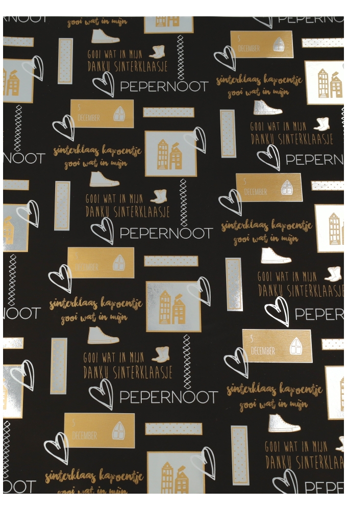 Sintpapier Metaalpapier Love Sint Zwart Goud 40cm x 125meter