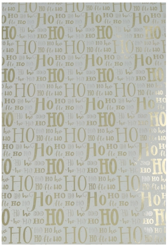 Kerstpapier Metallic Hoho Lettering Goud 40 cm x  100meter