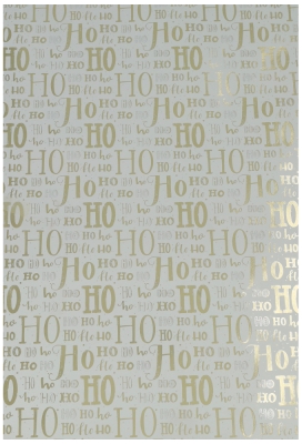 Kerstpapier Metallic Hoho Lettering Goud 40 cm x  100meter