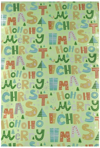 Kerstpapier Metallic Ho Ho Merry X Mas Green 40cm x 100meter