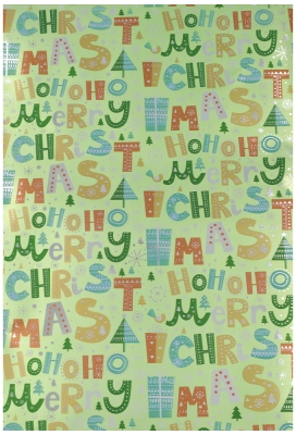 Kerstpapier Metallic Ho Ho Merry X Mas Green 40cm x 100meter