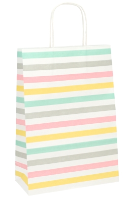 Papieren Draagtas Kassel & Handvat Pastel Streepjes 22x10x31cm 50stuks