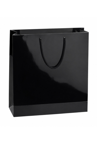 Kadotasjes Rome Uni Zwart Glanzend Met Koord 41x14x36cm 10stuks