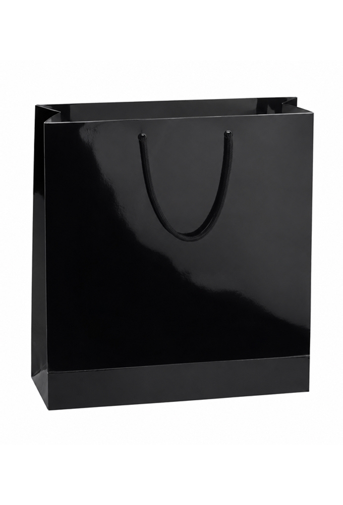 Kadotasjes Rome Uni Zwart Glanzend Met Koord 41x14x36cm 10stuks