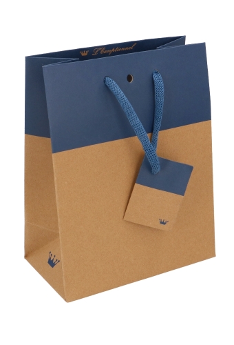 Cadeautasjes Palli Met Lintgleuf Kraft & Blauw 18x10x22.7cm 10stuks OP IS OP