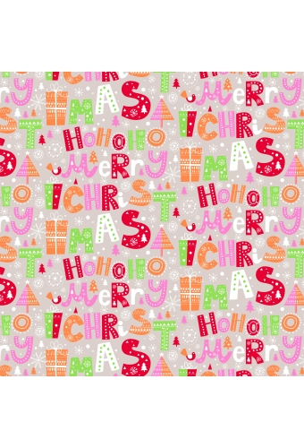 Kerstpapier Kraft Ho Ho Merry X Mas Kraft Pink Orange 40cm x 250meter