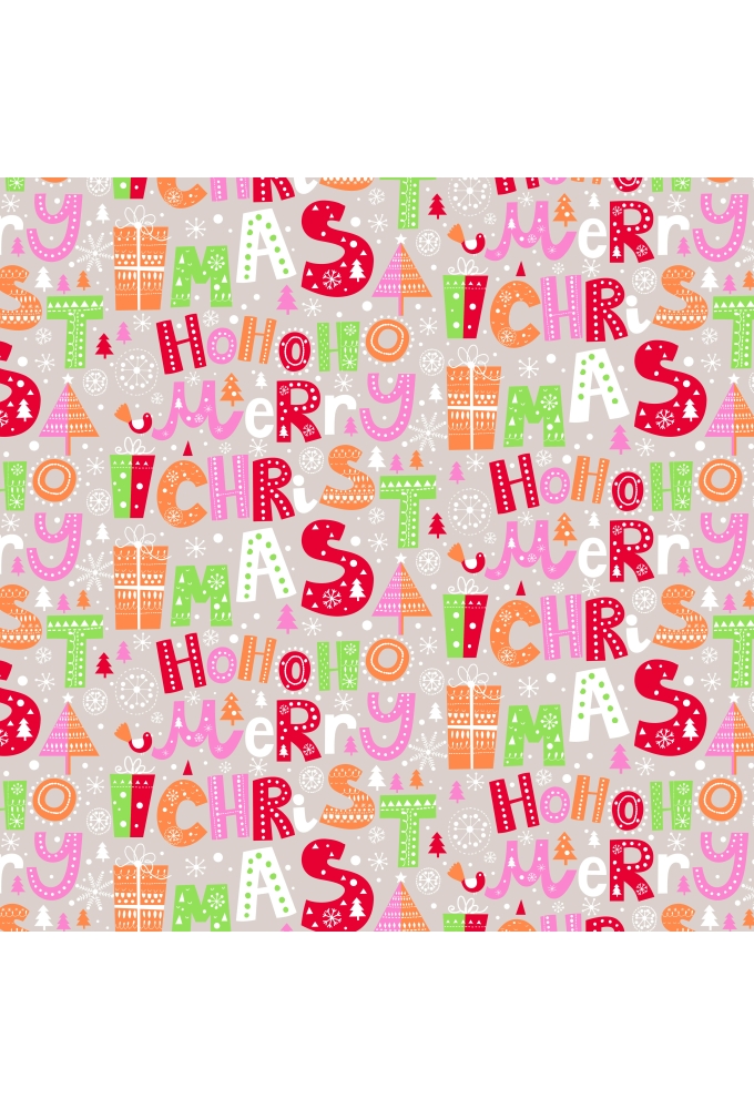 Kerstpapier Kraft Ho Ho Merry X Mas Kraft Pink Orange 40cm x 250meter