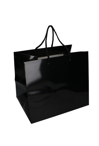 Kadotasjes Rome Uni Zwart Glanzend Met Koord 33x25x29cm Extra Diep 10st