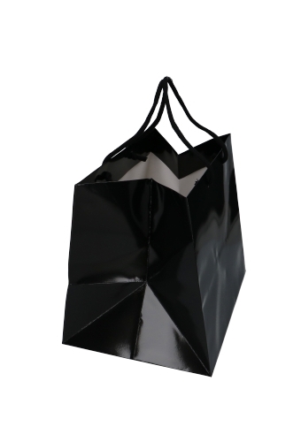 Kadotasjes Rome Uni Zwart Glanzend Met Koord 33x25x29cm Extra Diep 10st