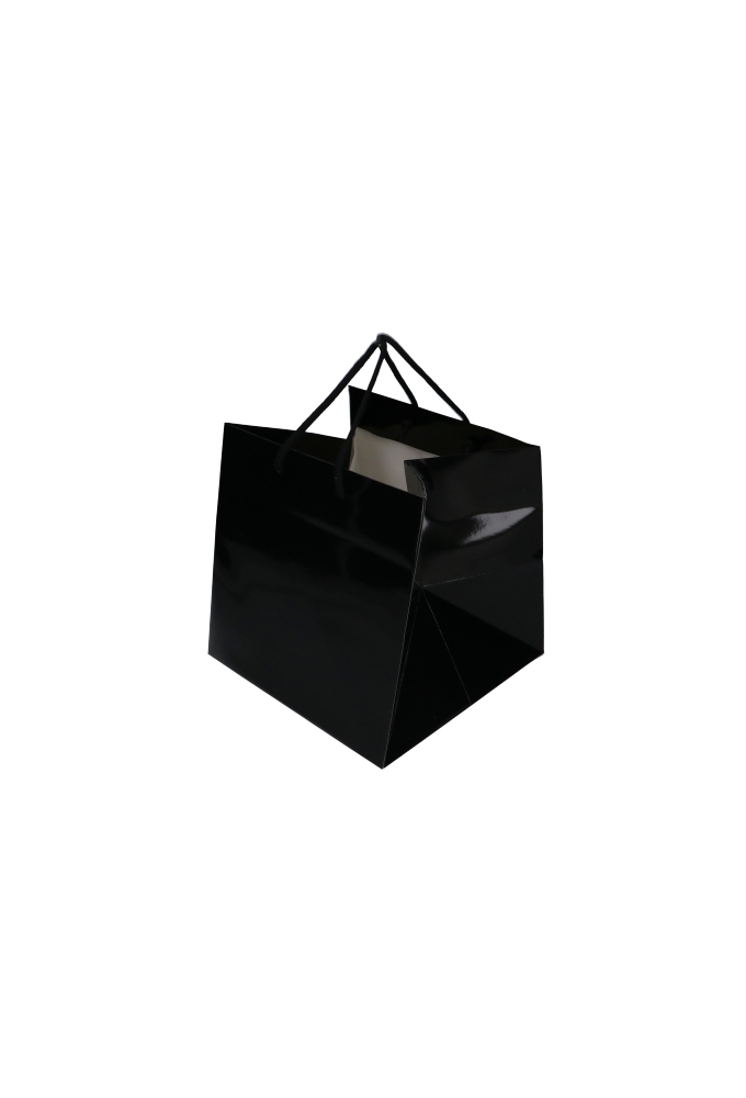 Kadotasjes Rome Uni Zwart Glanzend Met Koord 25x25x25cm Extra Diep 10st