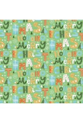 Kerstpapier Metallic Ho Ho Merry X Mas Green  70cm x 100meter