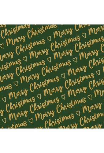 Kerstpapier Merry Christmas Wishes Green Gold 70cm x 200meter