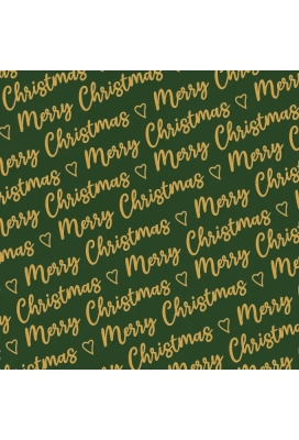 Kerstpapier Merry Christmas Wishes Green Gold 70cm x 200meter