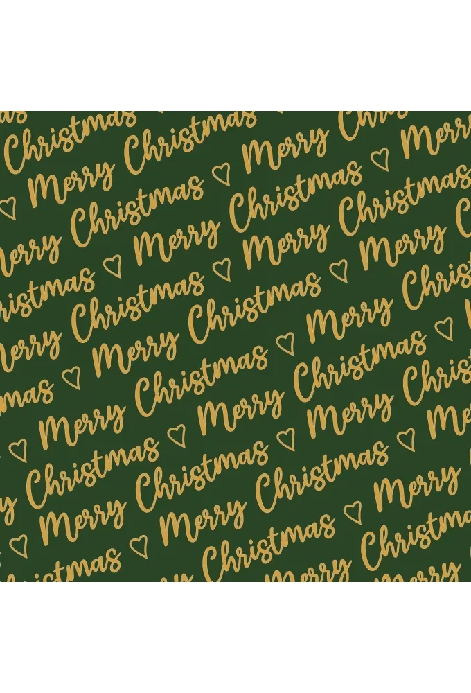 Kerstpapier Merry Christmas Wishes Green Gold 70cm x 200meter