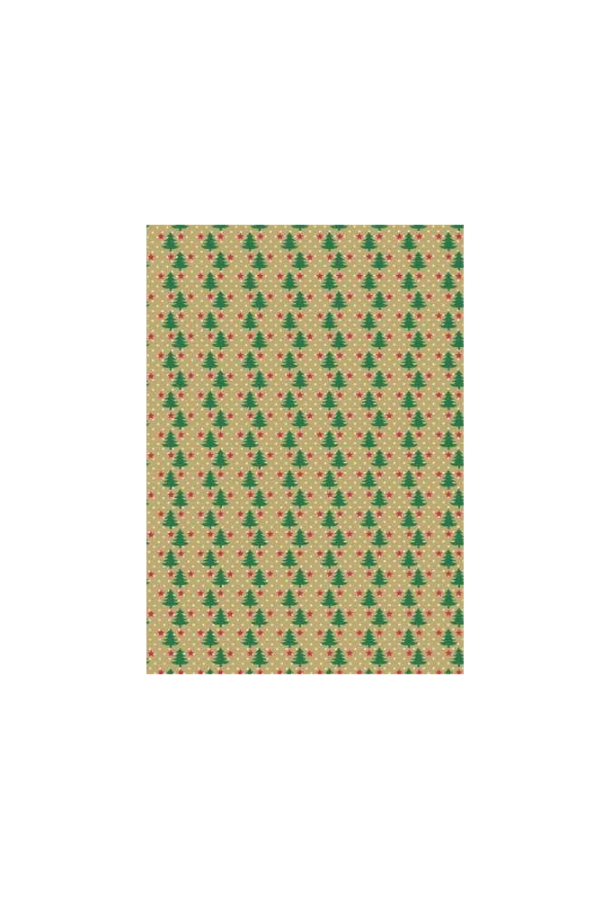 Kerstpapier Bruin Kraft Trees With Groen Rood Wit 40cm x 250meter