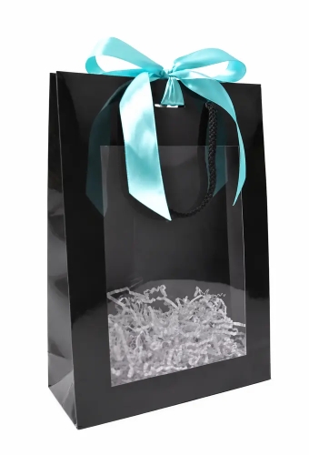 Kadotasjes Trazo Zwart Glanzend Met PVC Venster 20x8x29cm 10stuks