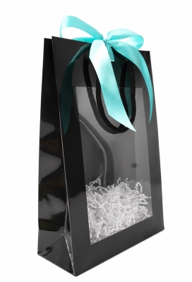 Kadotasjes Trazo Zwart Glanzend Met PVC Venster 20x8x29cm 10stuks