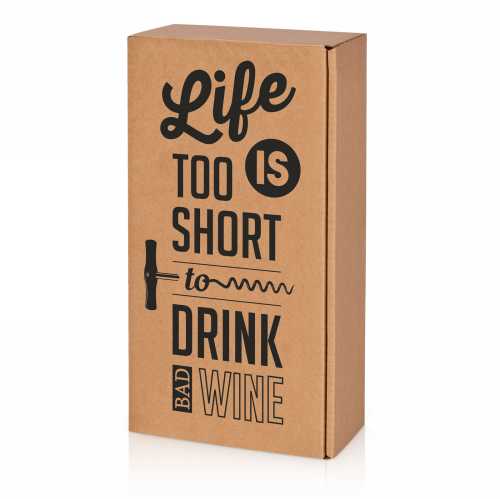 Wijndoos Naturel Life is Too Short 2 Fles 36x18x9cm 25stuks