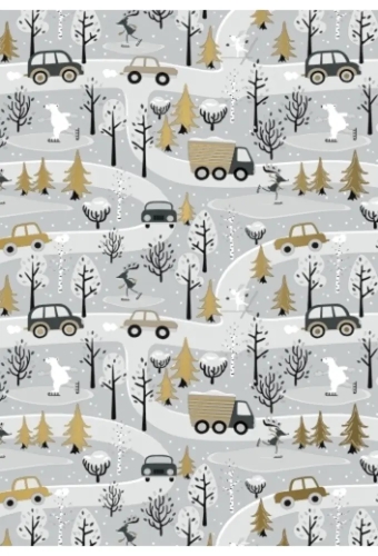 Kerstpapier Winterfun In The Forest Grijs Goud 50 cm x  200meter