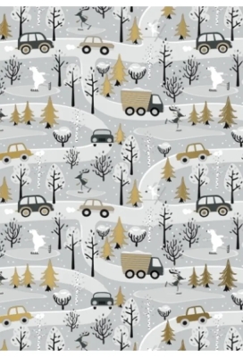 Kerstpapier Winterfun In The Forest Grijs Goud 50 cm x  200meter