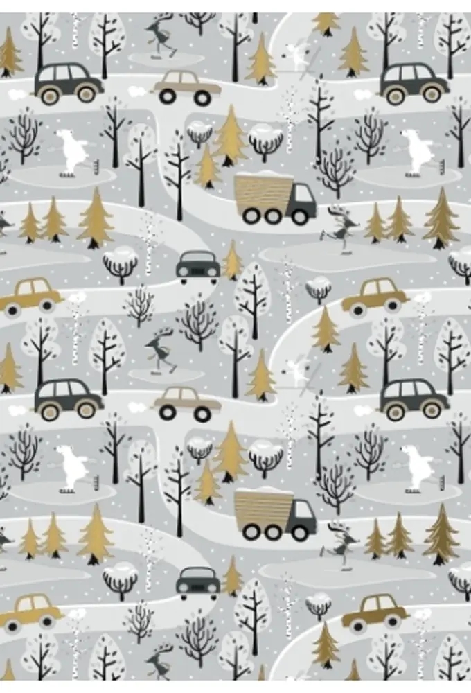 Kerstpapier Winterfun In The Forest Grijs Goud 50 cm x  200meter