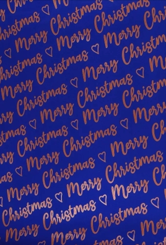 Kerstpapier Merry  Christmas Wishes Blue Copper 70cm x 100meter