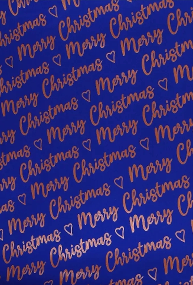 Kerstpapier Merry  Christmas Wishes Blue Copper 70cm x 100meter
