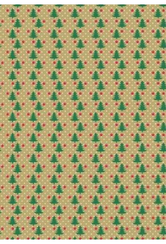 Kerstpapier Bruin Kraft Trees With Groen Rood Wit 40cm x 250meter