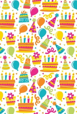 Kadopapier Coated birthday hats & cakes 30cm x 200meter