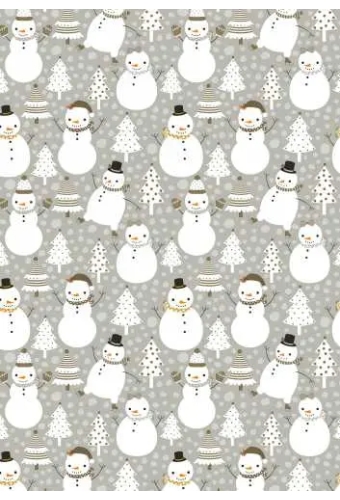 Kerstpapier snowman dance grijs 30cm x 200meter