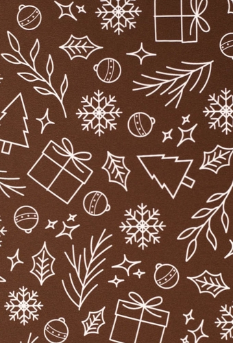 Kerstpapier Coated Papier Witte Kerstsymbolen Bruin 30cm  x 200meter