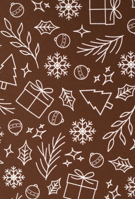 Kerstpapier Coated Papier Witte Kerstsymbolen Bruin 30cm  x 200meter