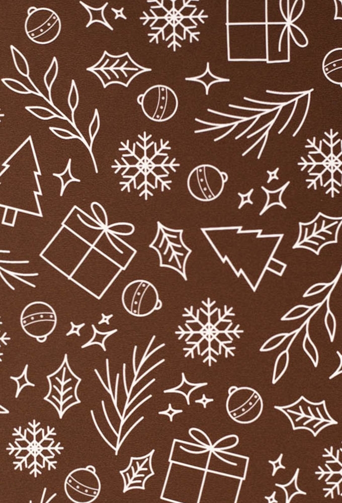 Kerstpapier Coated Papier Witte Kerstsymbolen Bruin 30cm  x 200meter