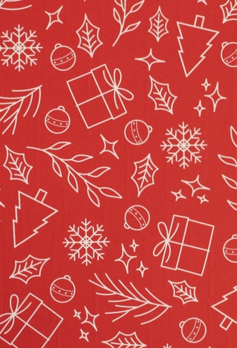 Kerstpapier Coated Papier Witte Kerstsymbolen Rood 70cm  x 200meter