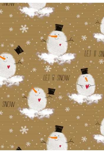 Kerstpapier Bruin Kraft Cute Snowman 30cm x 250meter