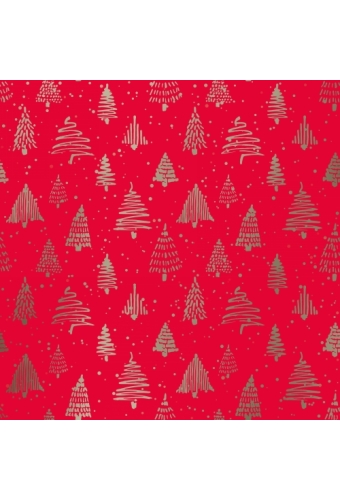 Kerstpapier trees Rood Goud Metallic 50cm x 100meter