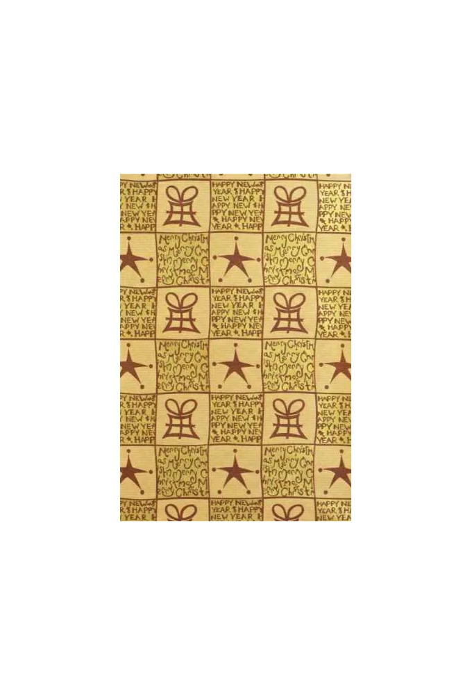 Kerstpapier Bruin Kraft New Year Zwart & Goud 30cm x 150meter