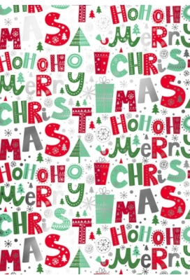 Kerstpapier Metallc iHoho Merry Xmas Rood & Wit & Groen 30 cm x 100m