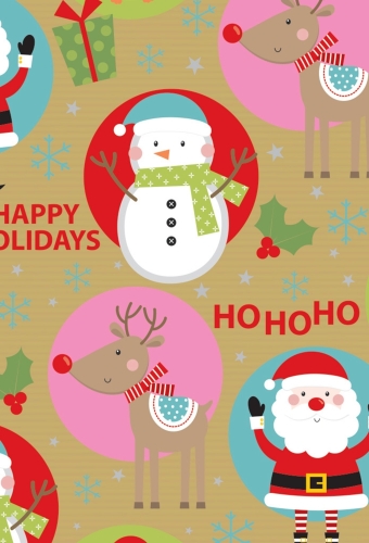 Kerstpapier Bruin Kraft Funky Kerstfiguren 30cm  x 250meter