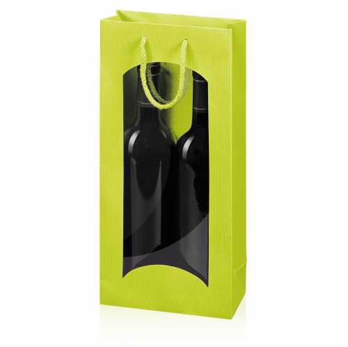 Wijntasje Venster Linnentextuur Lime Groen 2 fles 17x8.5x36cm.20stuks